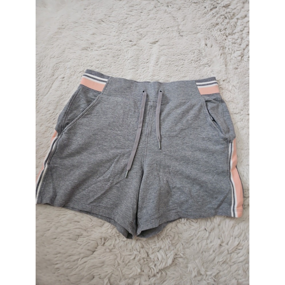 Earth Yoga Gray Lounge Shorts Pink Striped Drawstring Activewear Size XXL